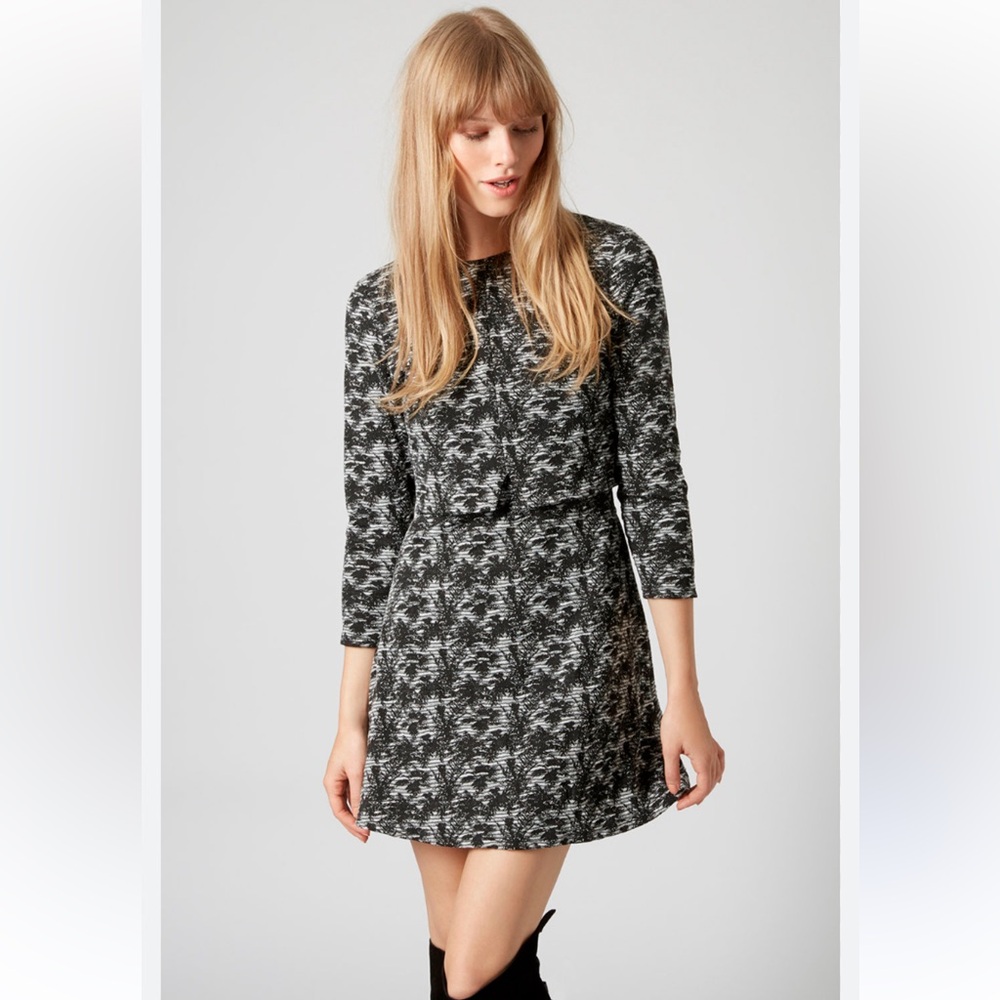 Topshop Black and Gray 3 quarter  Sleeve overlay Dress
